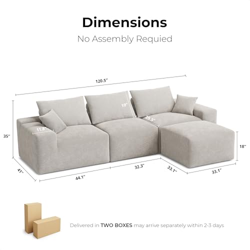 Green Corduroy L-Shaped Modular Sectional Sofa with Ottoman K3611
