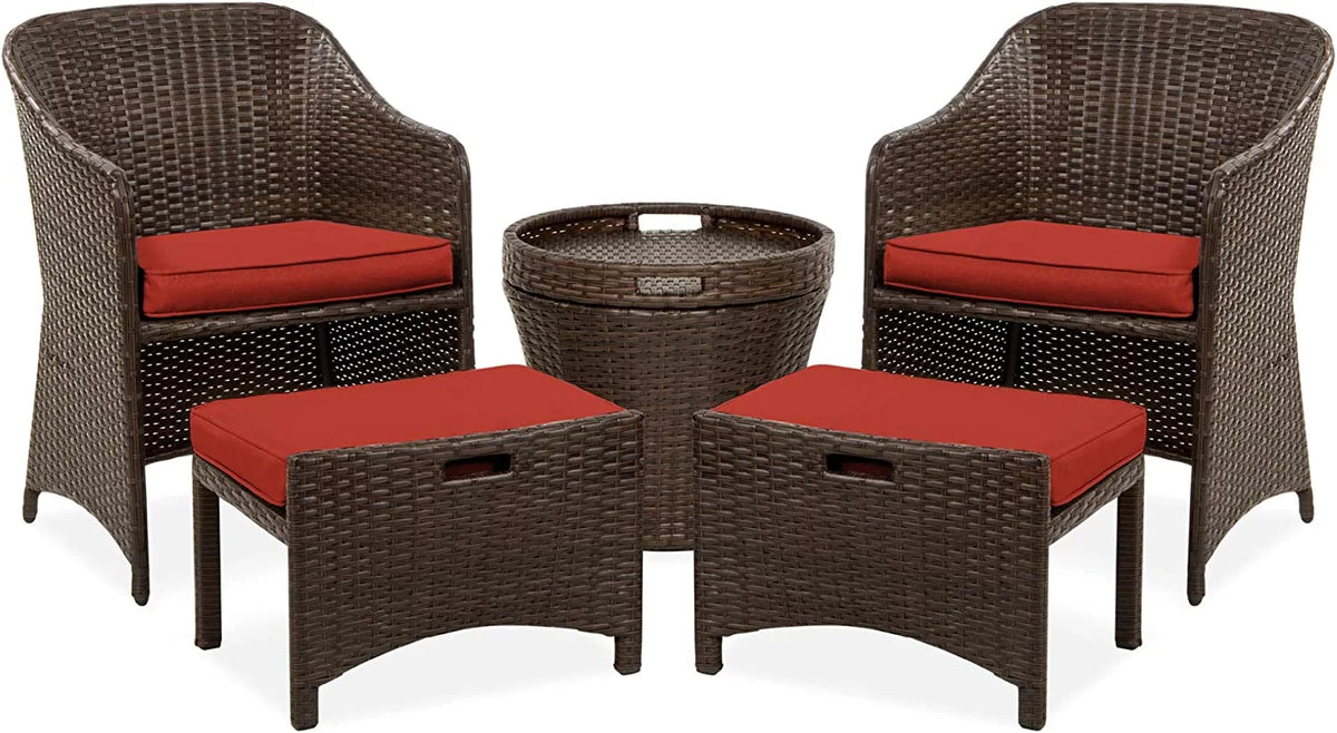5-Piece Wicker Outdoor Patio Furniture Set with Storage Table A3196