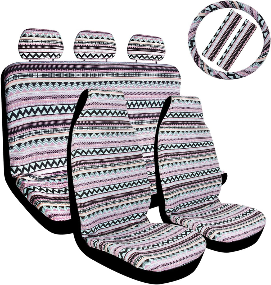 10pc Coarse Flax Cloth Seat Covers with Steering Wheel Cover & Seat Belt F195084