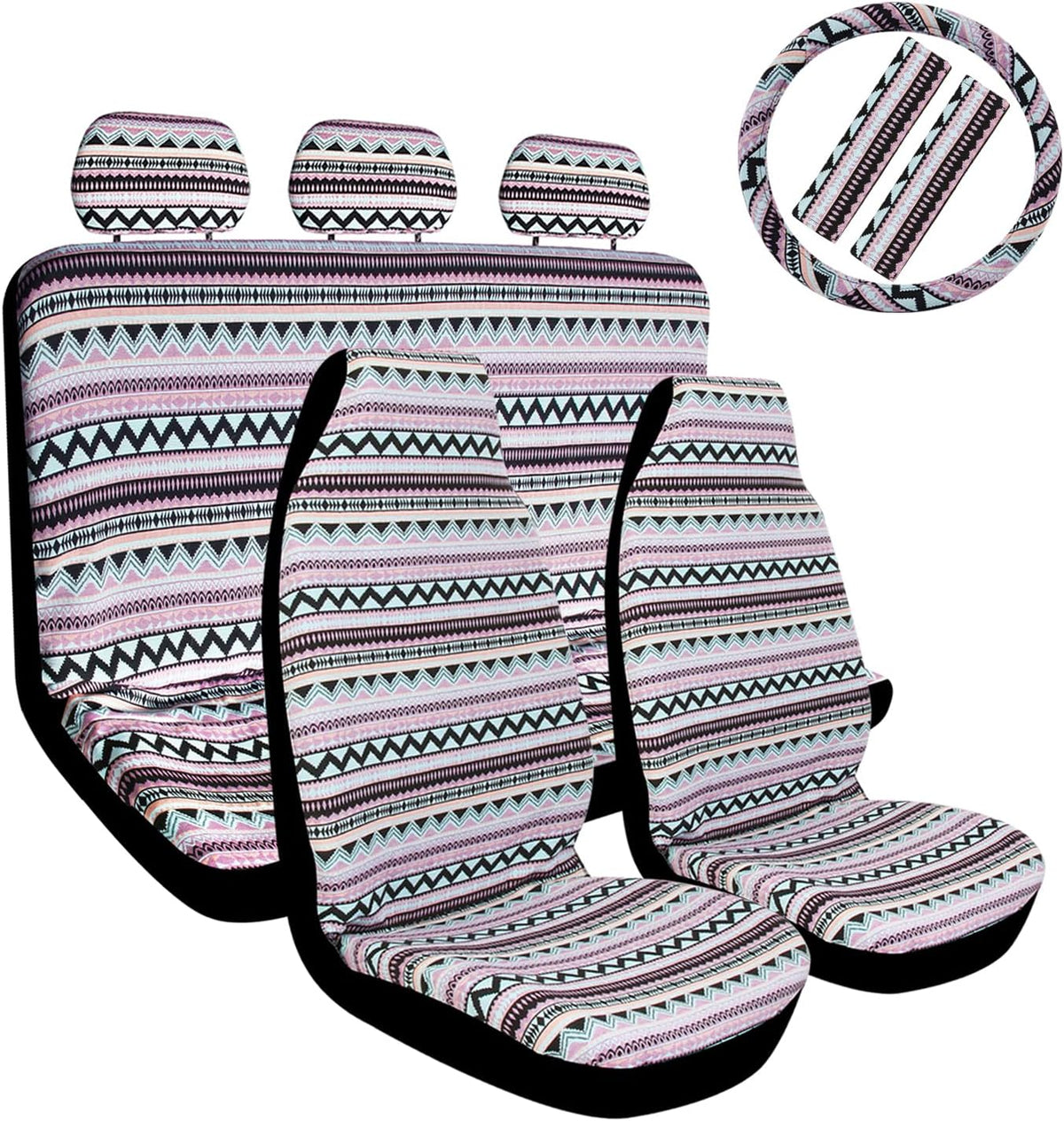 10pc Coarse Flax Cloth Seat Covers with Steering Wheel Cover & Seat Belt F195084