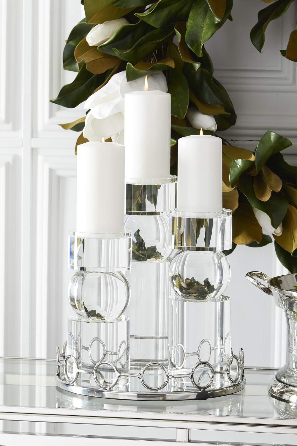 12.5 Inch Glass Pillar Candle Holder J8998