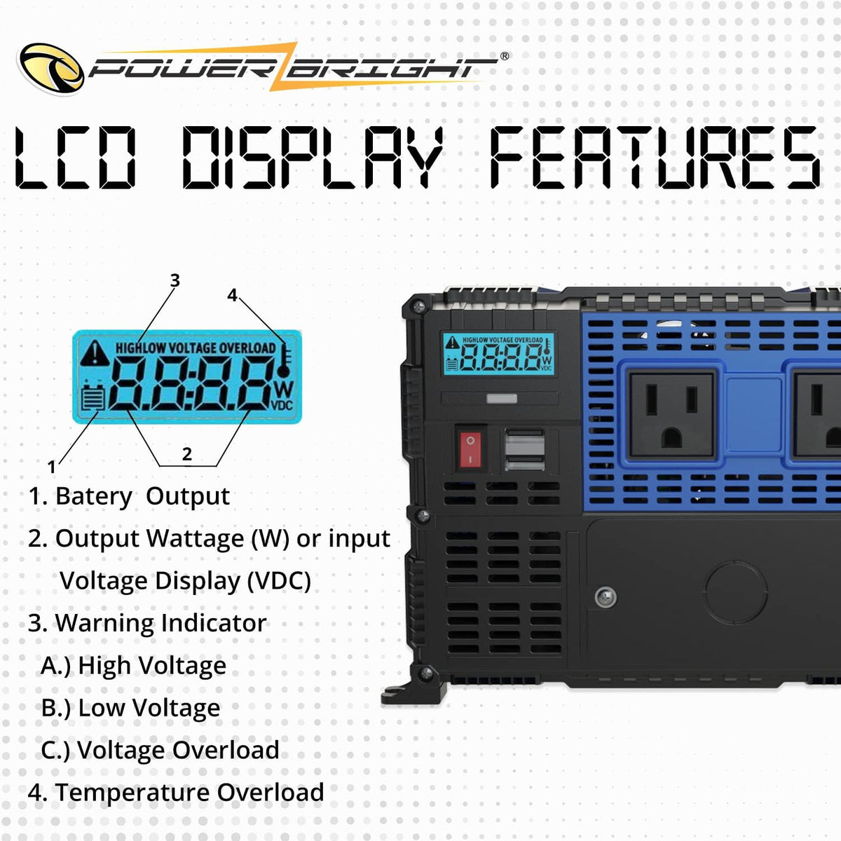 1100 Watts 12V to 110V Modified Sine Wave Power Inverter J366