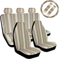 10pc Coarse Flax Cloth Seat Covers with Steering Wheel Cover & Seat Belt F195084