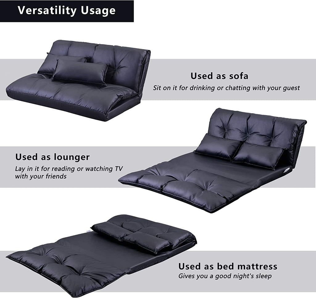 Adjustable Floor Sofa Bed with 2 Pillows, 5 Reclining Position, Black E8842