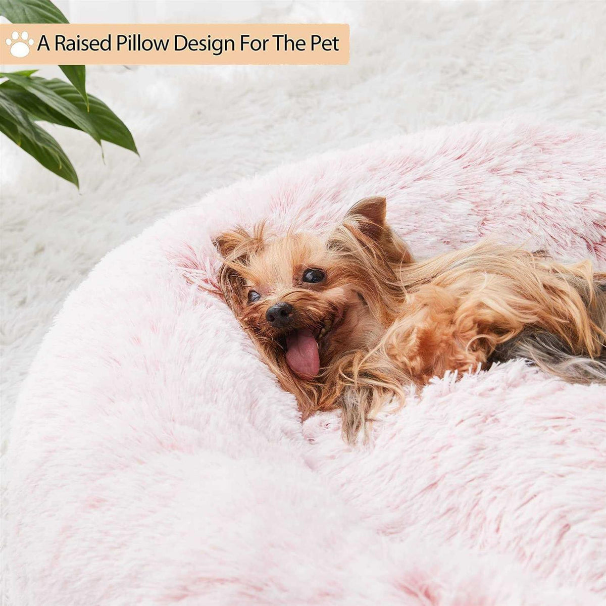 Small Dog Bed Donut Faux Fur Anti-Anxiety S436764