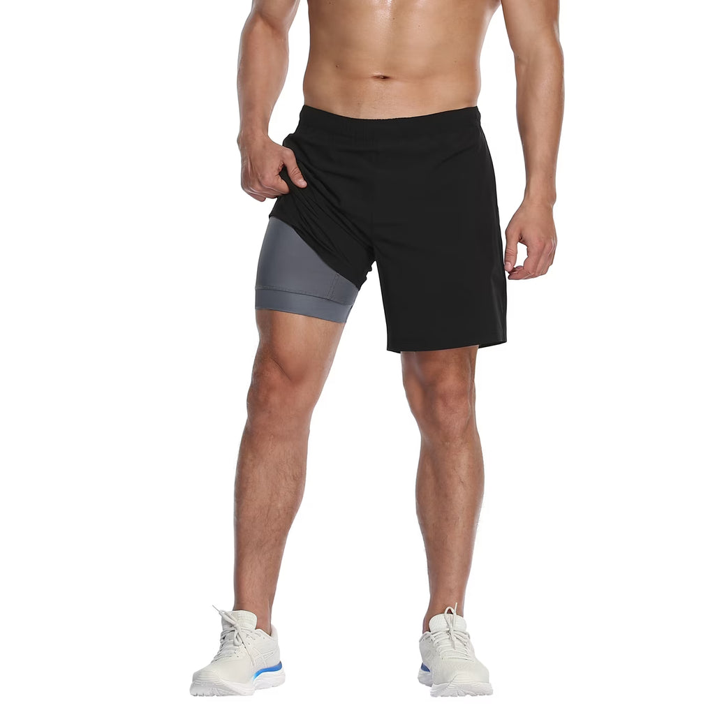 Mens 7 inch Inseam Workout Shorts with Compression Liner Q7168