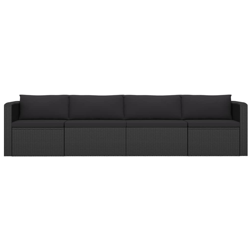 Black Poly Rattan Patio Sofa Set with Cushions P911