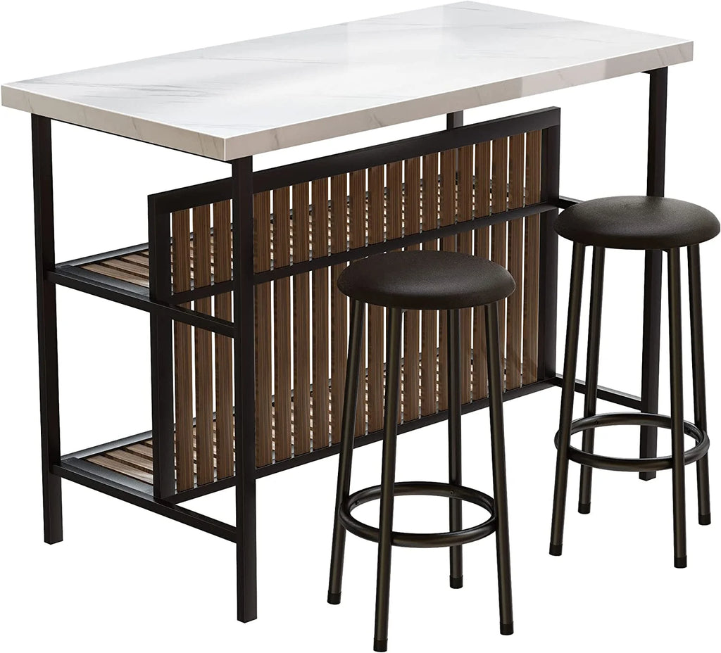 White 3-Piece Bar Table and Chairs Set with Storage Shelf L497