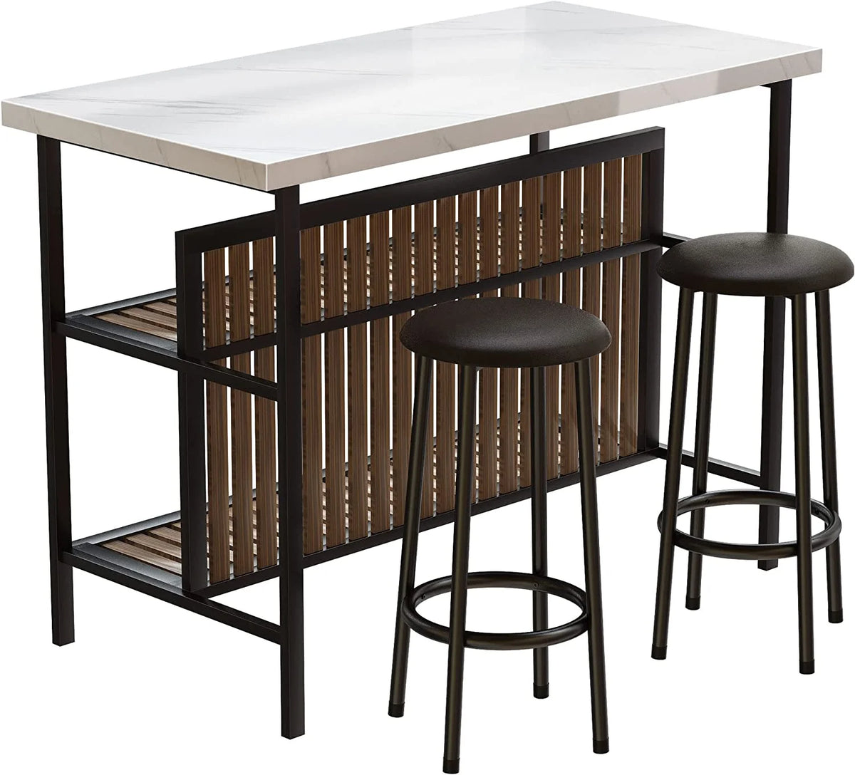 White 3-Piece Bar Table and Chairs Set with Storage Shelf L497