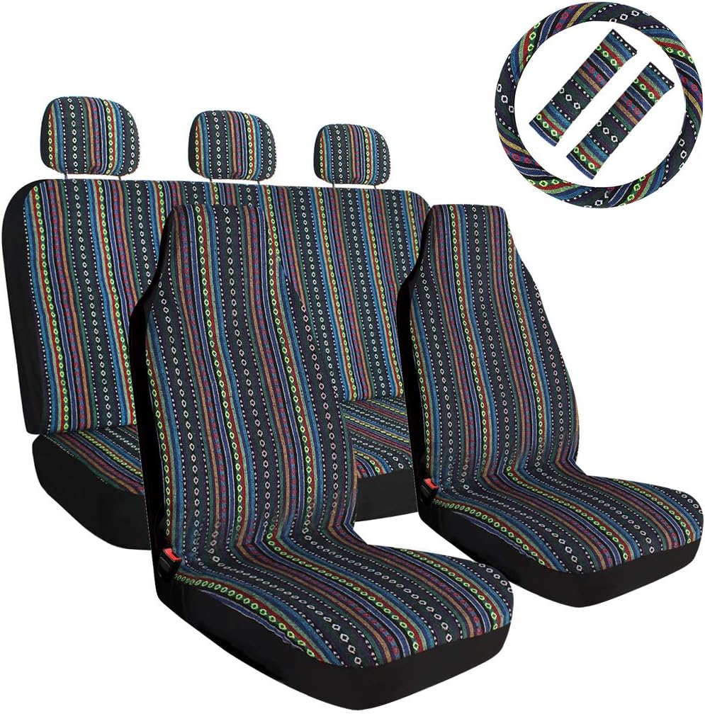10pc Coarse Flax Cloth Seat Covers with Steering Wheel Cover & Seat Belt F195084