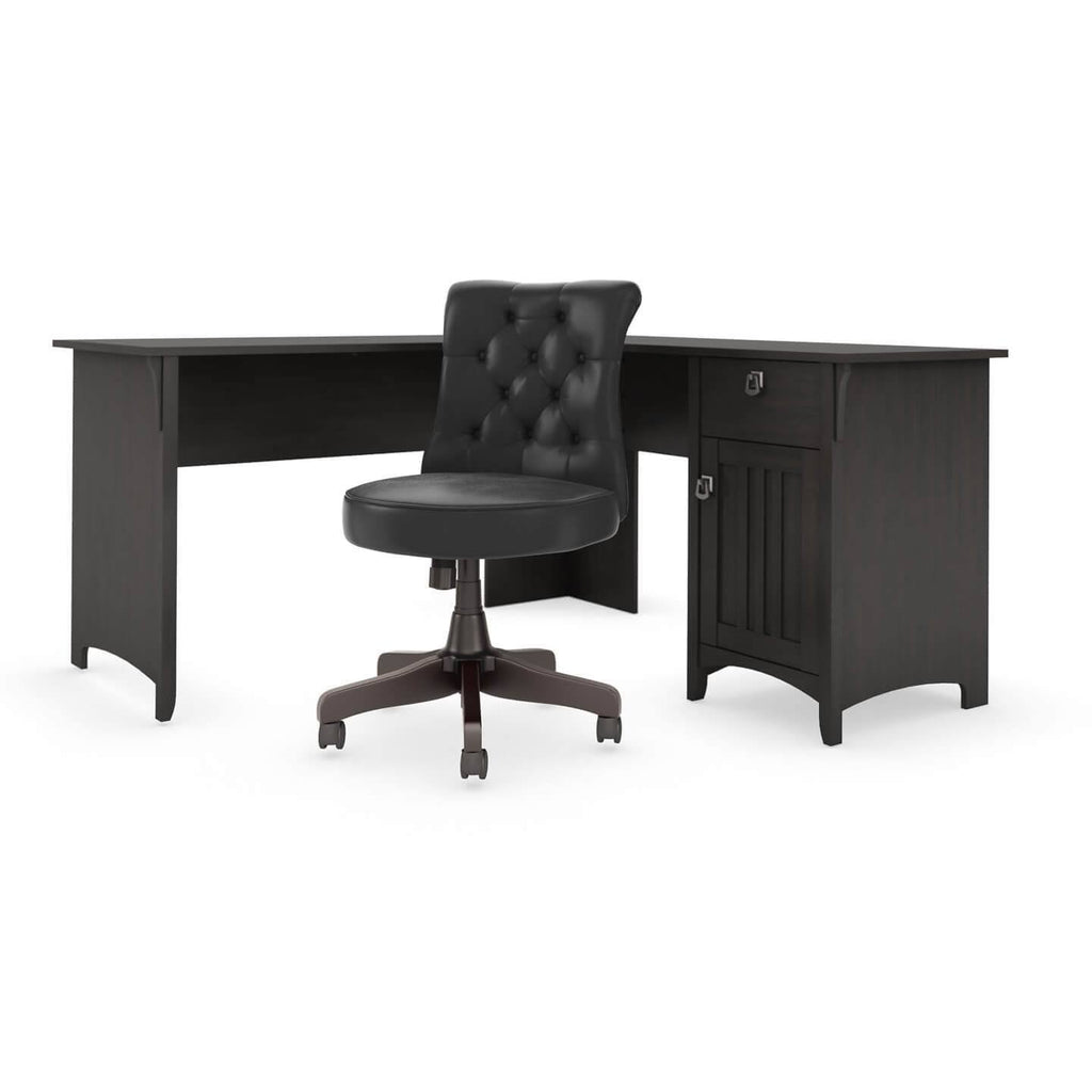 60W L Shaped Desk with Mid Back Tufted Office Chair D87286