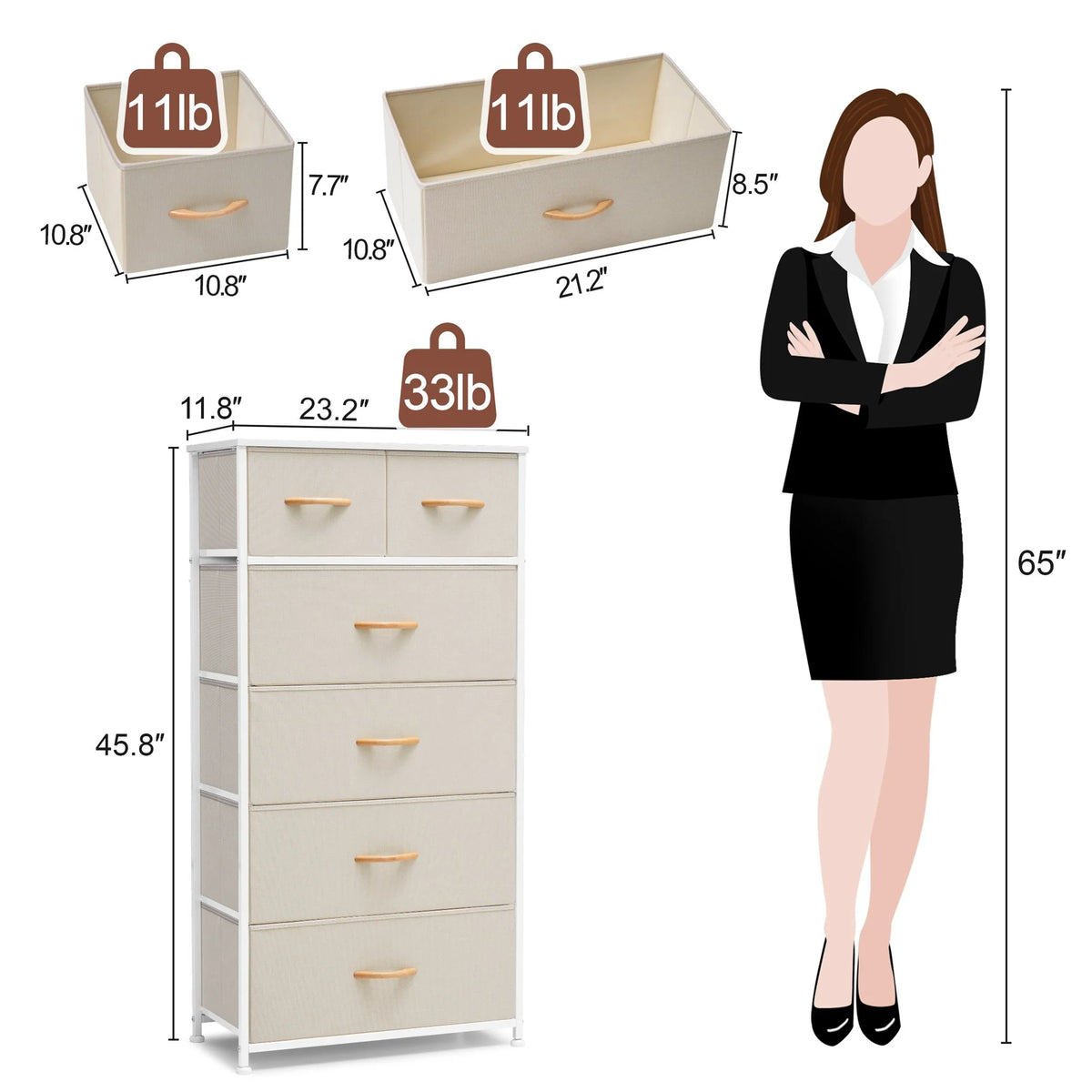 Beige 6-Drawer Dresser Chest W66622