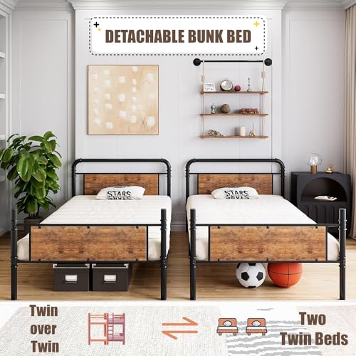 Twin Over Twin Heavy Duty Metal Bunk Bed with Ladders K156