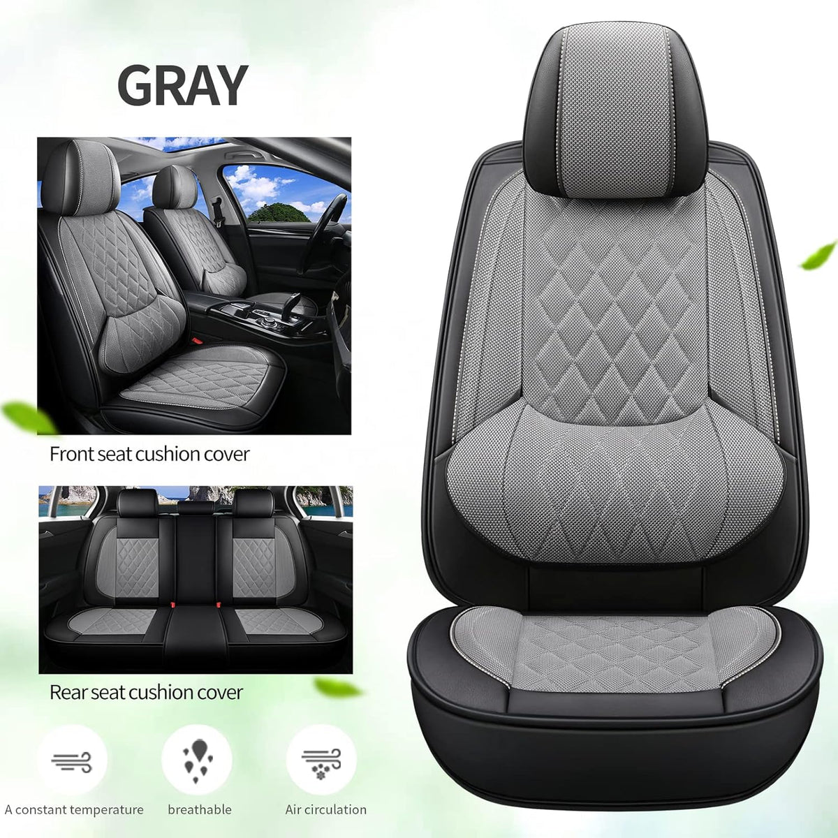 Beige Breathable Mesh Car Seat Cover 2 PCS Front Seat B710