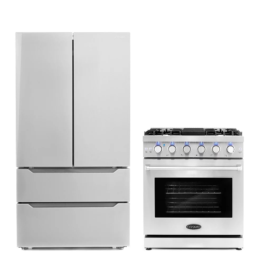 2 Piece Kitchen Appliance Package with Gas Range & French Door Refrigerator U88542