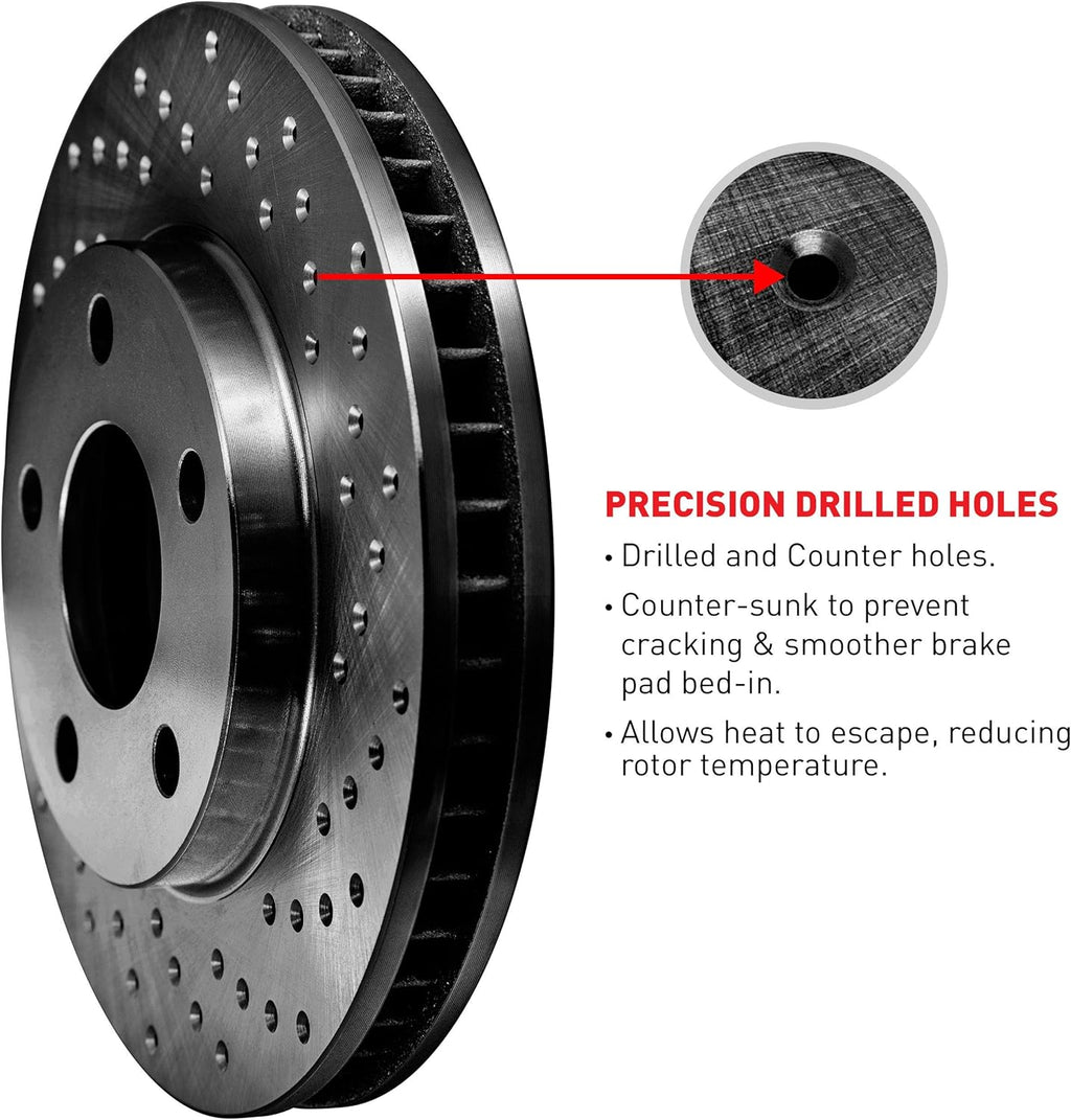 Front Black Drilled Brake Rotors Kit with Semi-Met Pads T486