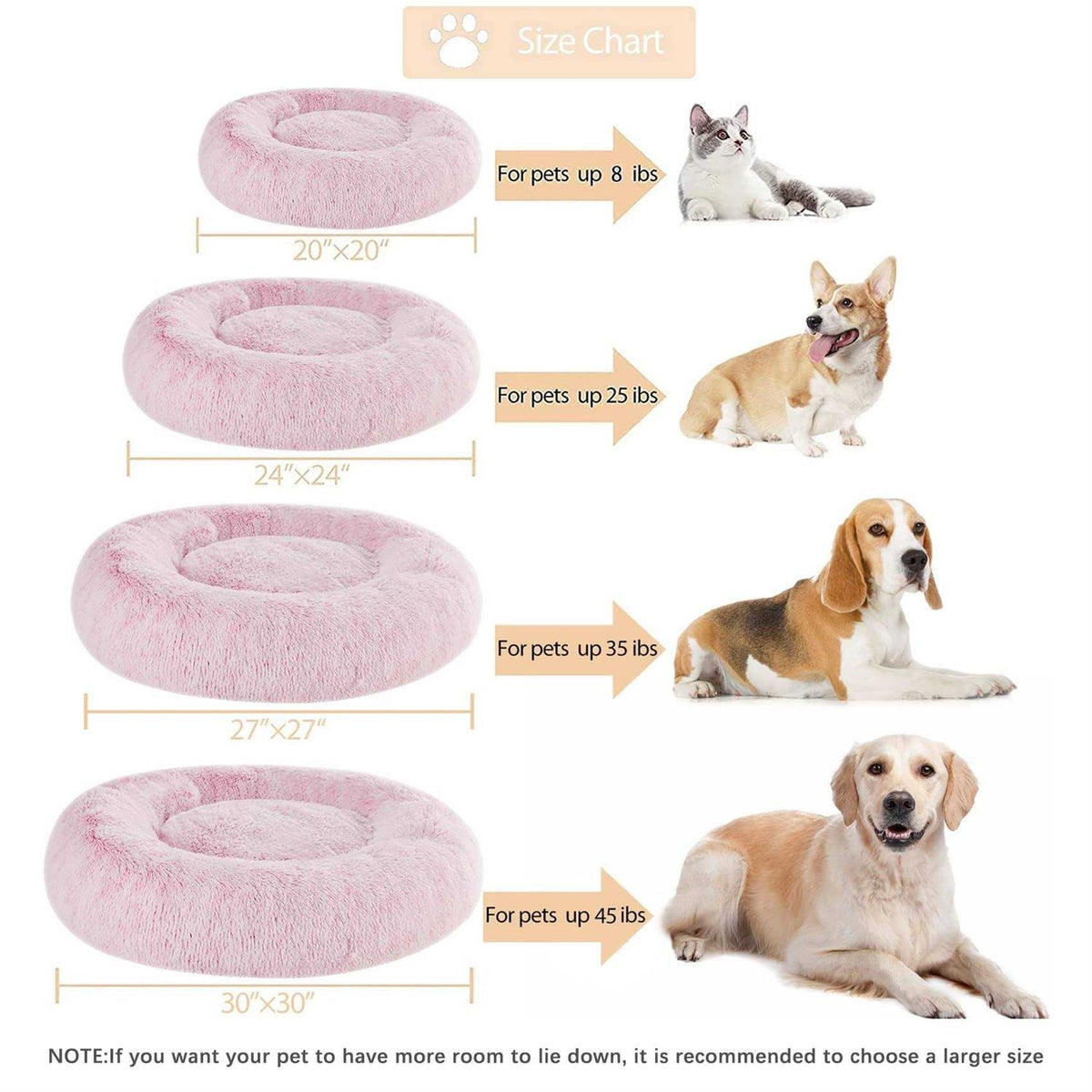 Small Dog Bed Donut Faux Fur Anti-Anxiety S436764