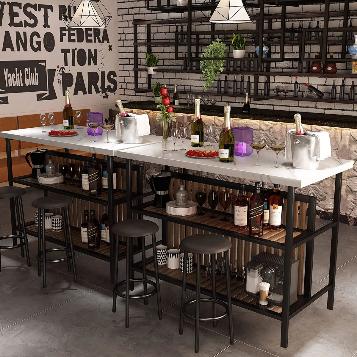 White 3-Piece Bar Table and Chairs Set with Storage Shelf L497