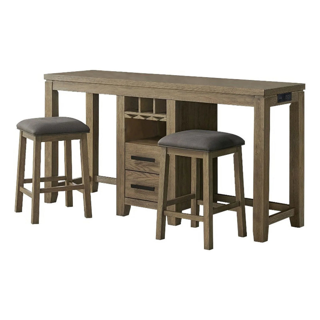 3PC Wood Sofa Console Bar Table Set with 2 Stools U692