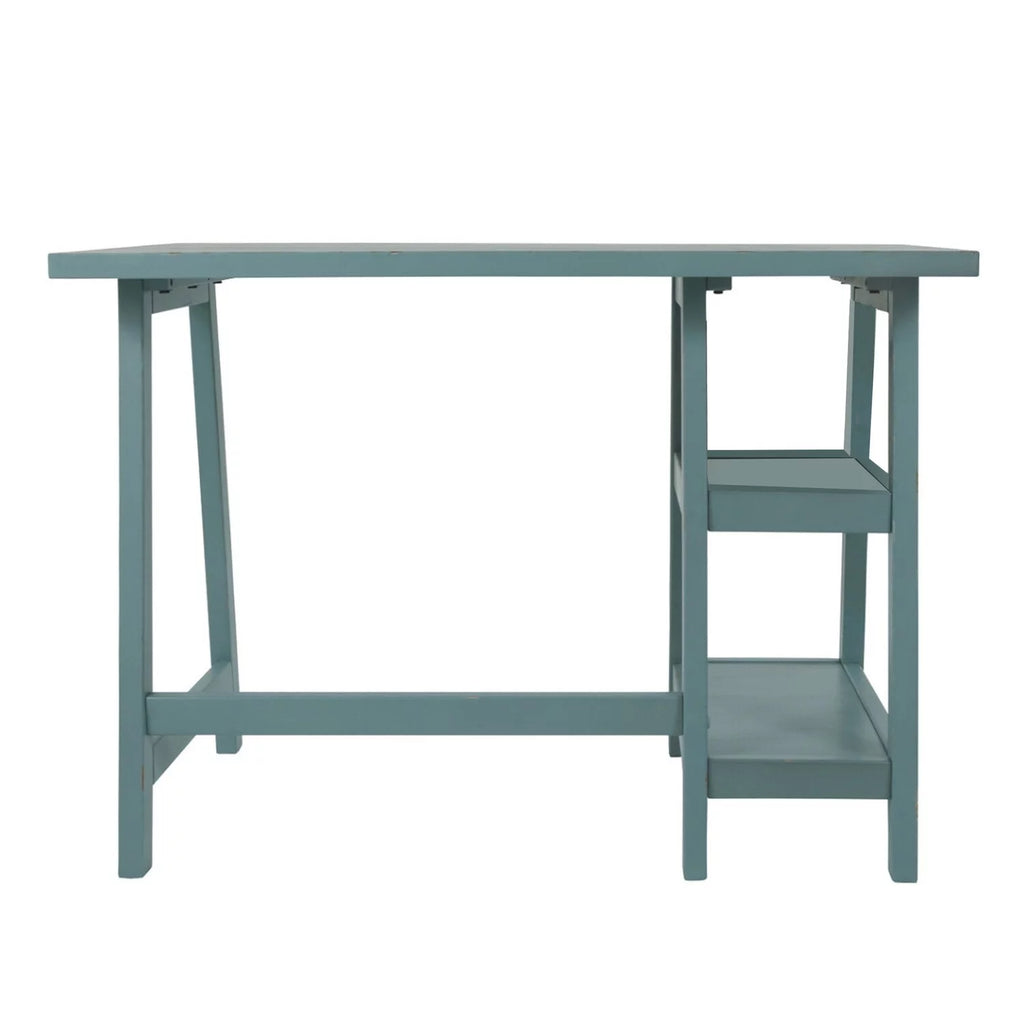 Rectangular Distressed Wooden Desk with Two Display Shelves S691524