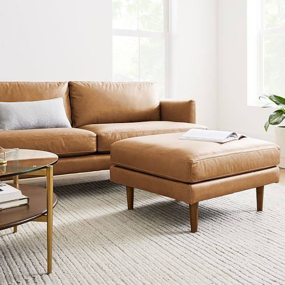 Aegean Pecan Leather Ottoman Q395548
