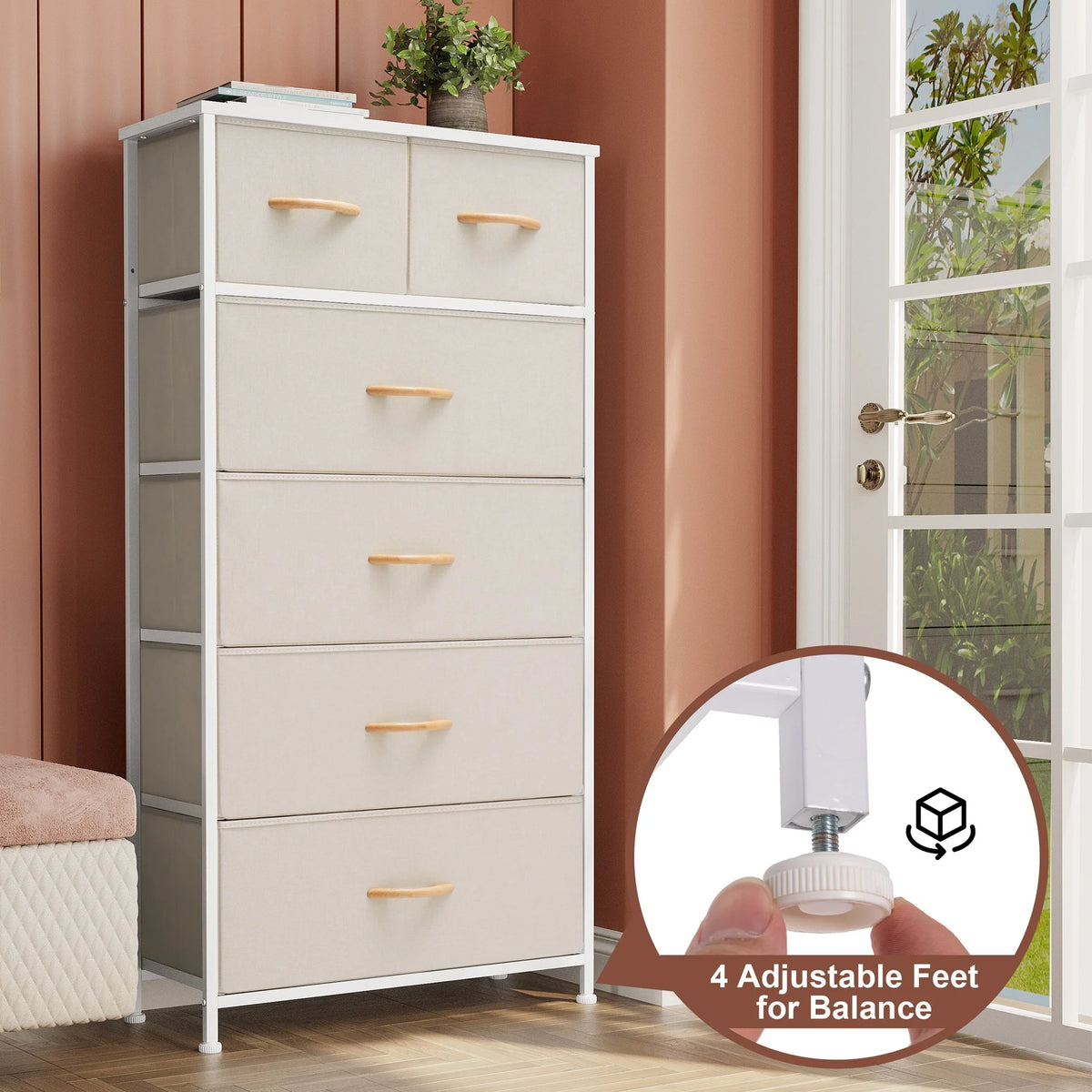 Beige 6-Drawer Dresser Chest W66622