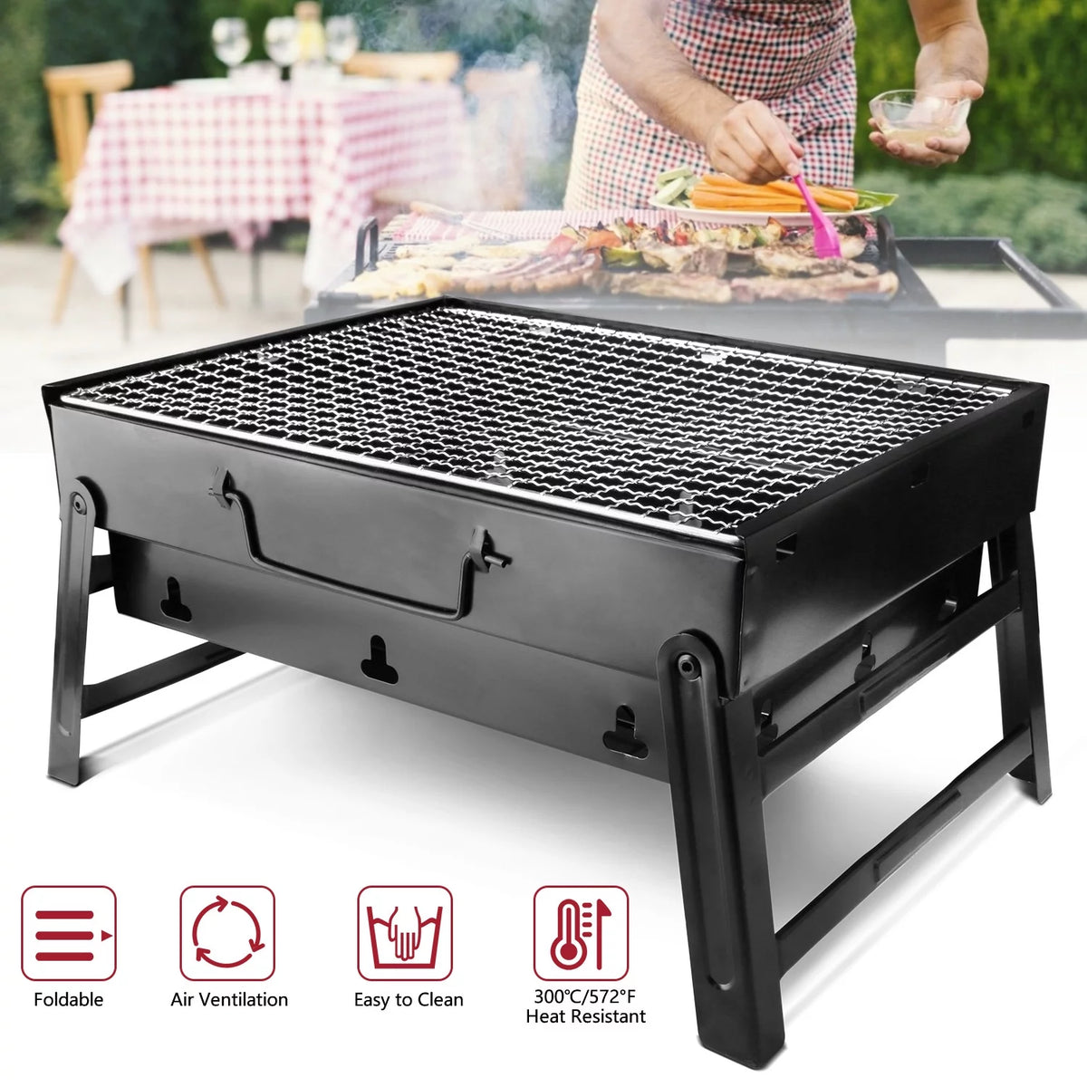 13.7" Foldable Stainless Steel Charcoal Grill N538