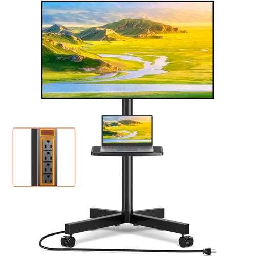 Mobile TV Stand with Power Outlet, Tilt Rolling TV Cart for 23-60 Inch TVs up to 88 lbs, Height Adjustment, Max VESA 400x400mm U9692