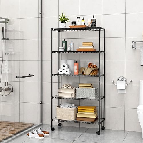 5 Tier NSF Metal Wire Shelving Unit, 60" H x 30" L x 14" D, Chrome I744349
