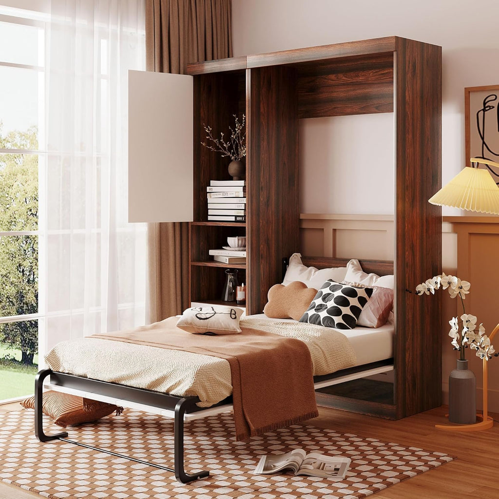White Twin Size Murphy Bed with Cabinet E497