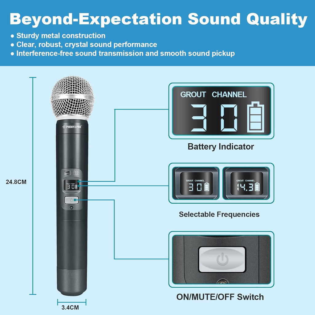 Wireless Microphone System, Dual Channel Cordless Mic Set with 2 Handhelds T894129