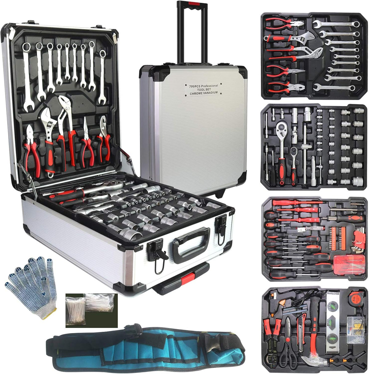 799pcs Aluminum Trolley Case Tool Set Silver C85750