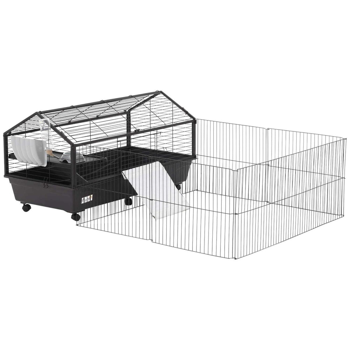Rolling Metal Small Animal Hutch Cage with Main House and Run D156579