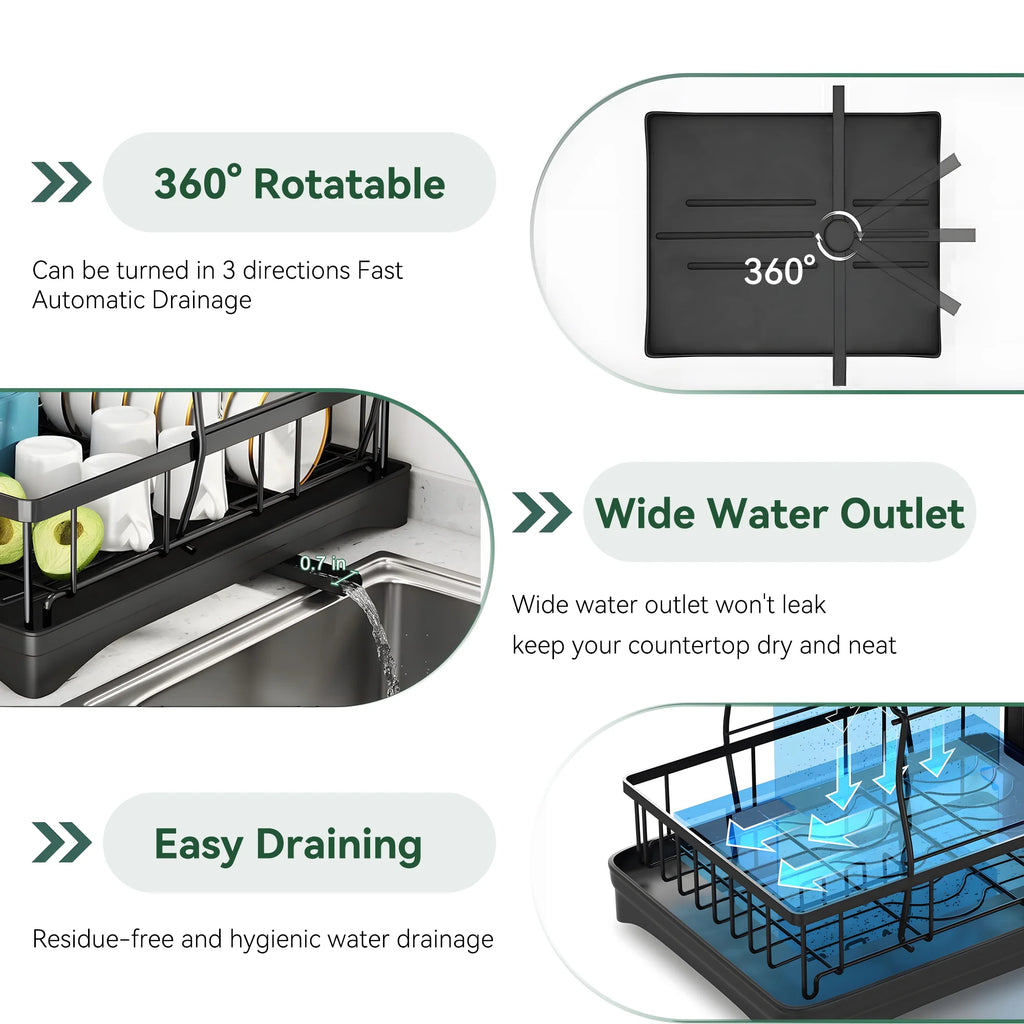 2 Tier Stainless Steel Dish Drying Rack with Drain Board M777987