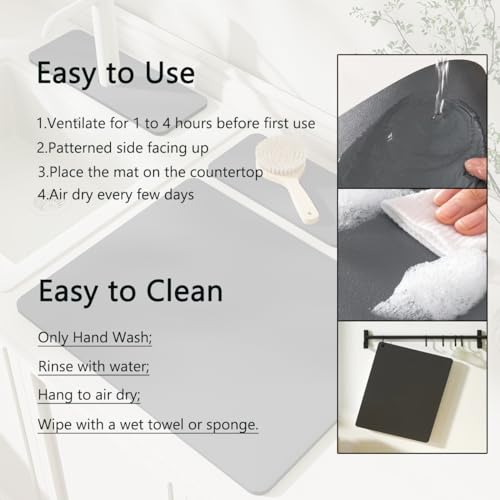 Marble Coffee Bar Mat Dish Drying Mat, 11.8"x15.7" Diatomite Non-slip Rubber Backed Quick Drying Dish Mat A89433