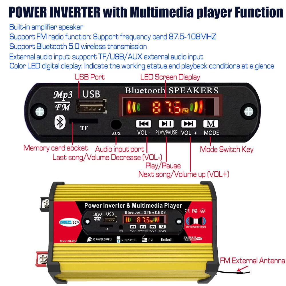 1500W Car Power Inverter DC 12V to AC 110V with LED Display Y3405