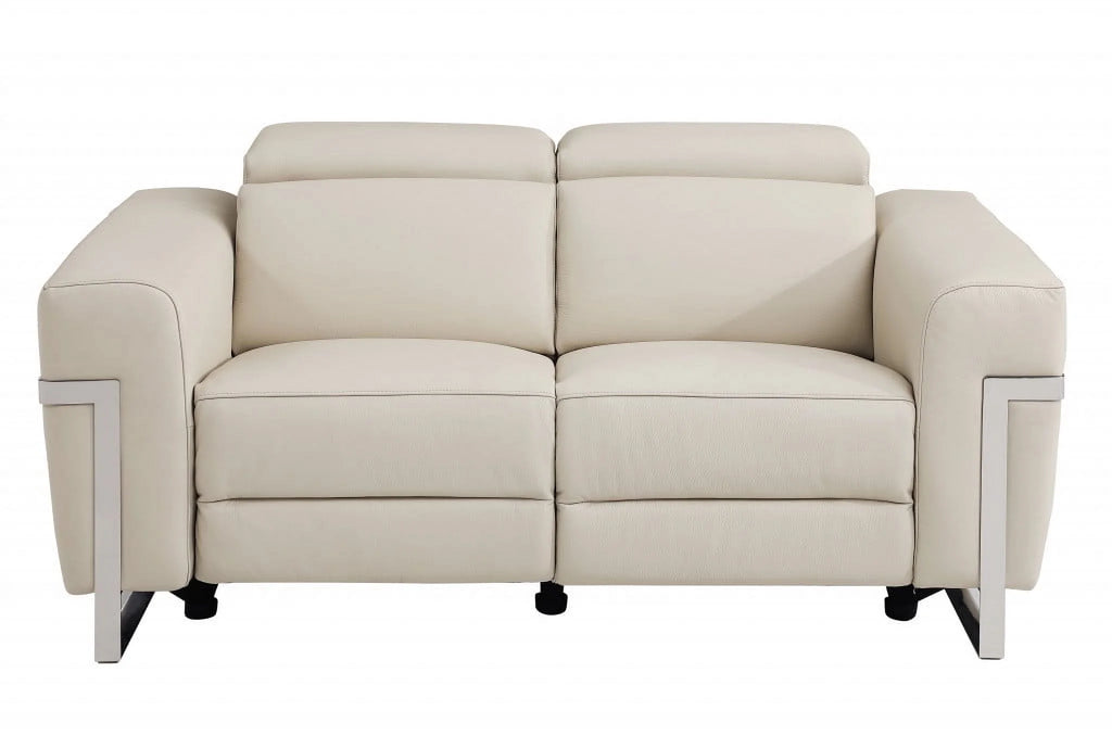 Italian Leather Five Person Seating Set, Beige - 2 Piece Y6989