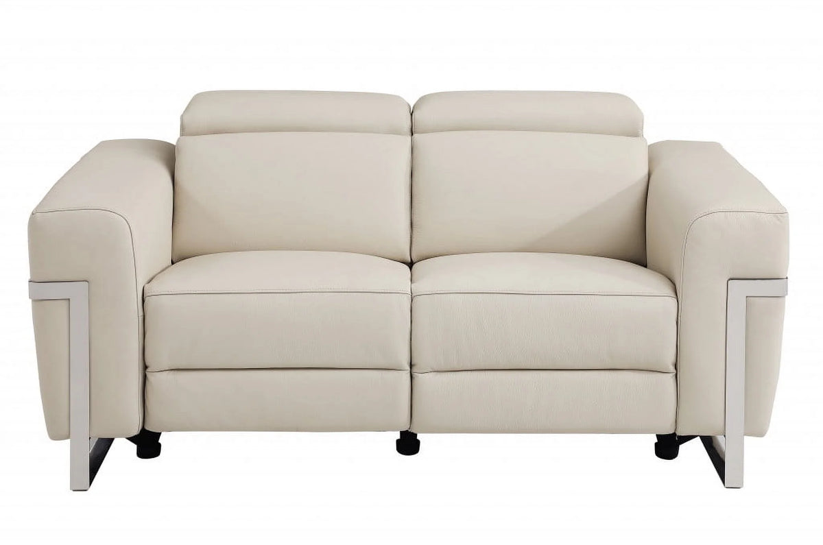 Italian Leather Five Person Seating Set, Beige - 2 Piece Y6989
