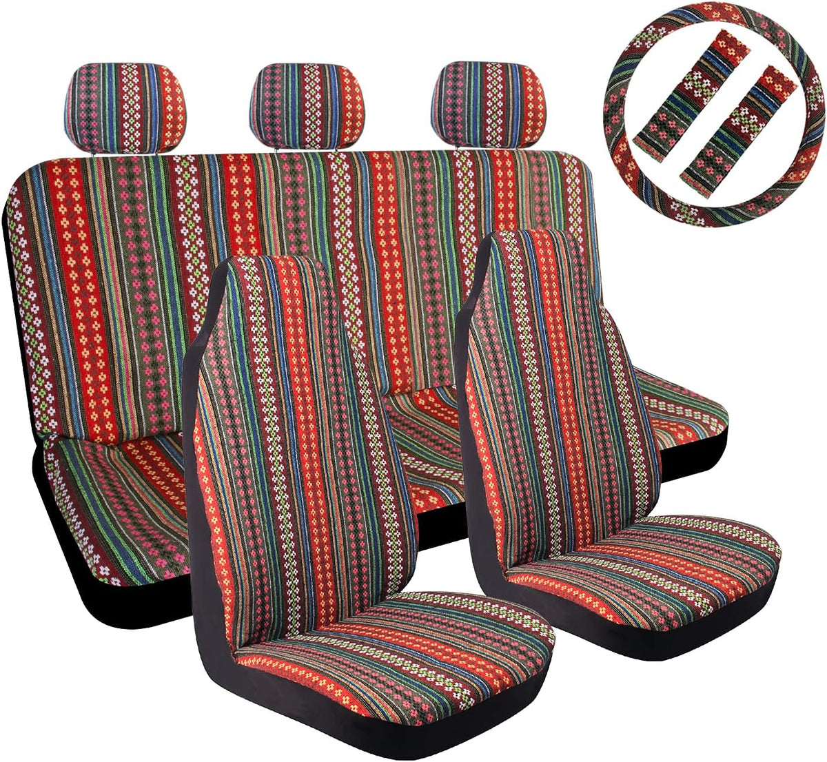 10pc Coarse Flax Cloth Seat Covers with Steering Wheel Cover & Seat Belt F195084