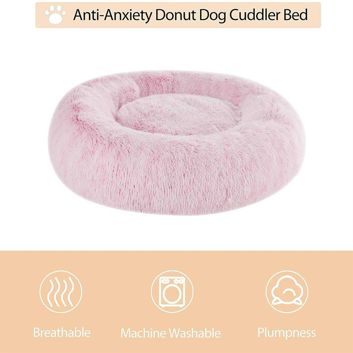 Small Dog Bed Donut Faux Fur Anti-Anxiety S436764
