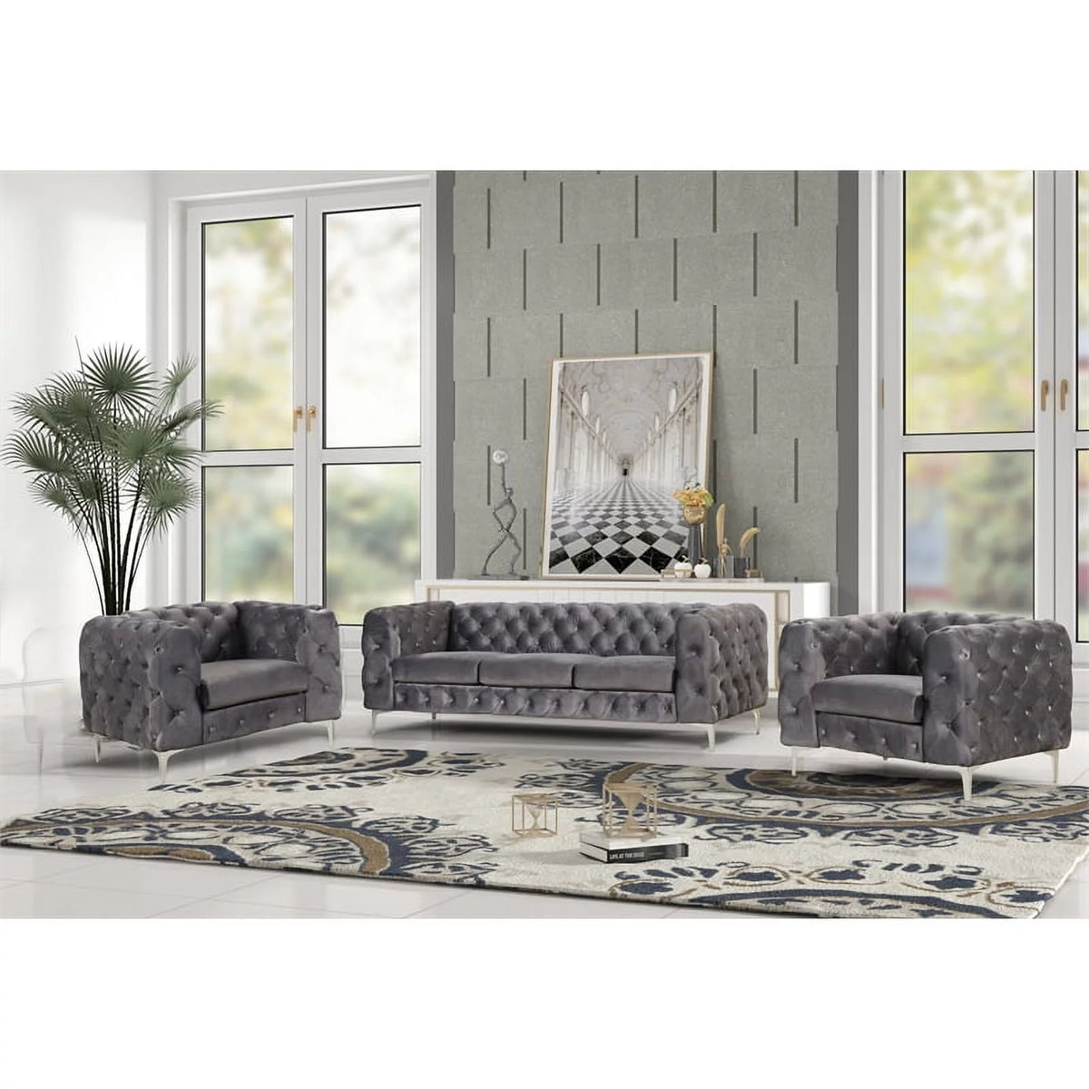 Velvet Sofa and Two Chairs Set R83655
