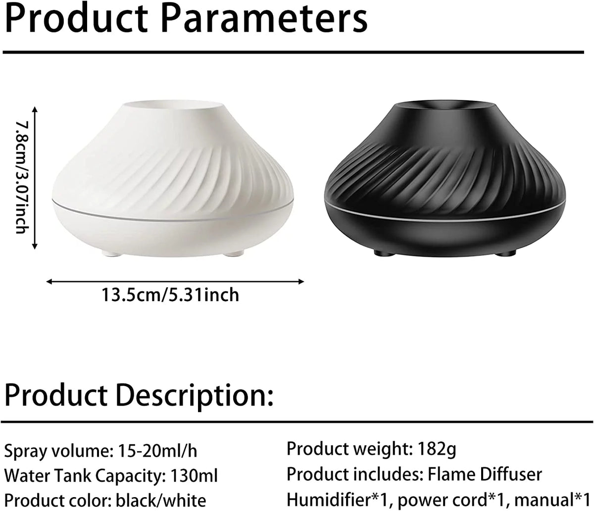 Flame Diffuser Humidifier 7 Flame Color Noiseless Cool Mist Diffuser Q6331