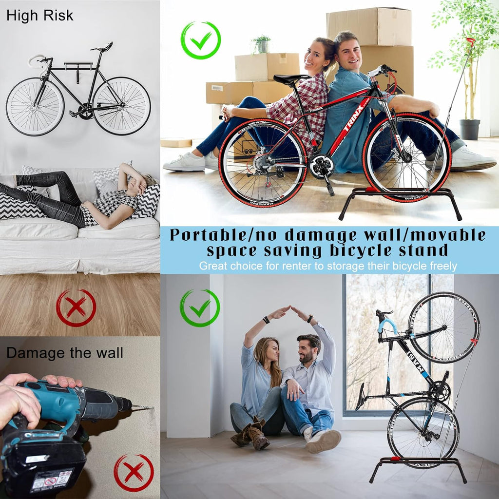 Bike Stand Vertical Bicycle Rack Floor Stand with Wheel Stabilizer Strap B32877