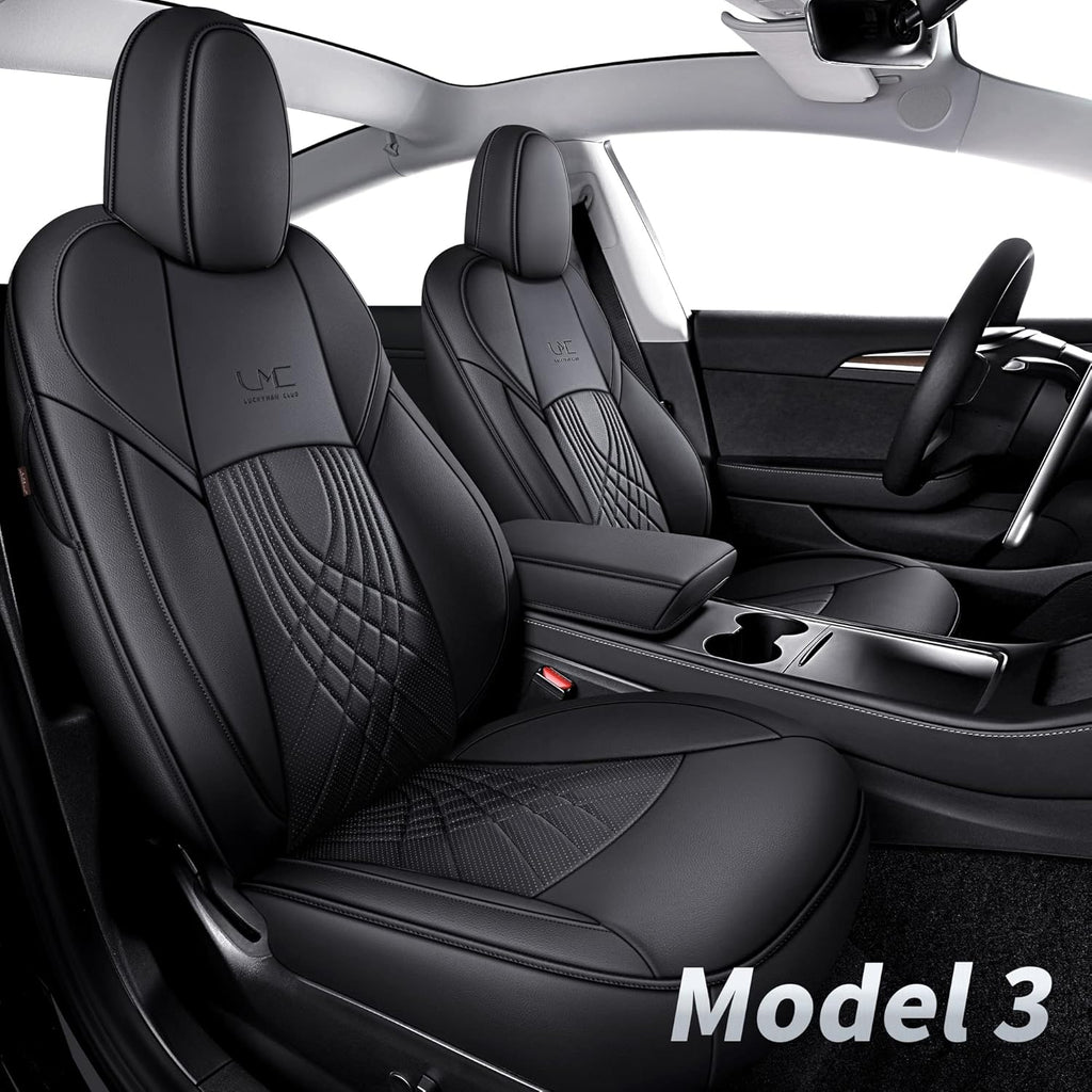 Tesla Seat Covers Full Set Water Proof Faux Leather Black Red X52099