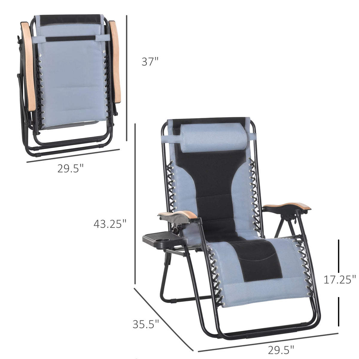 Foldable Reclining Zero Gravity Chair with Cup Holders, Gray X835