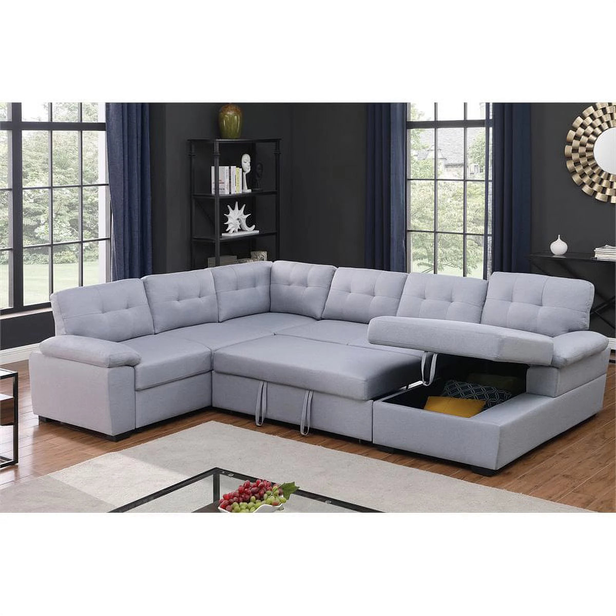 5-Seat Fabric Sleeper Sectional Sofa with Storage X554055