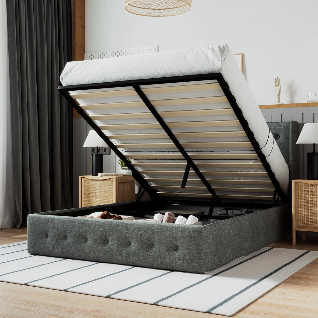 Grey King Size Lift Up Platform Bed Frame with Storage T667