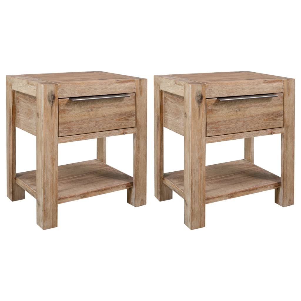 2 Pcs Solid Acacia Wood Nightstands with Drawers M509