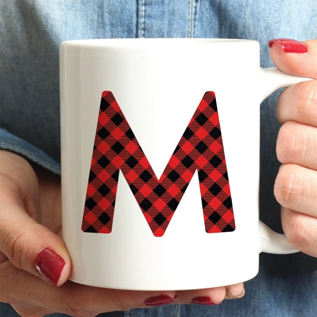 Hot Chocolate Coffee Mug Gift, Red Plaid Initial Letter M, 1-Pack, Includes Gift Box Y53446