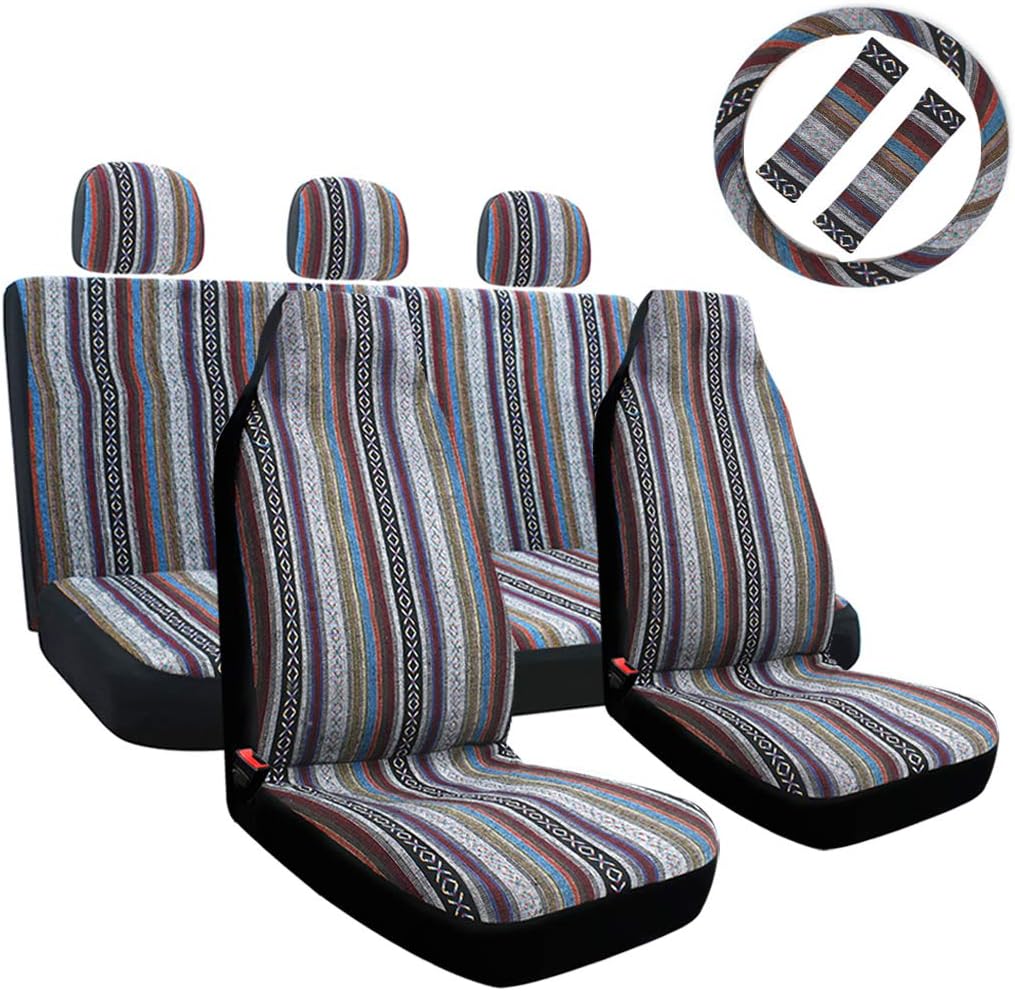 10pc Coarse Flax Cloth Seat Covers with Steering Wheel Cover & Seat Belt F195084